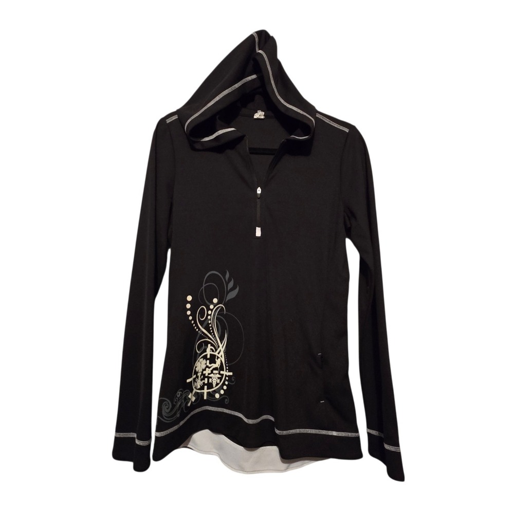Alo Yoga RN Nursing 1/2 Zip Pullover Top Women LG Black White Graphic Athleisure